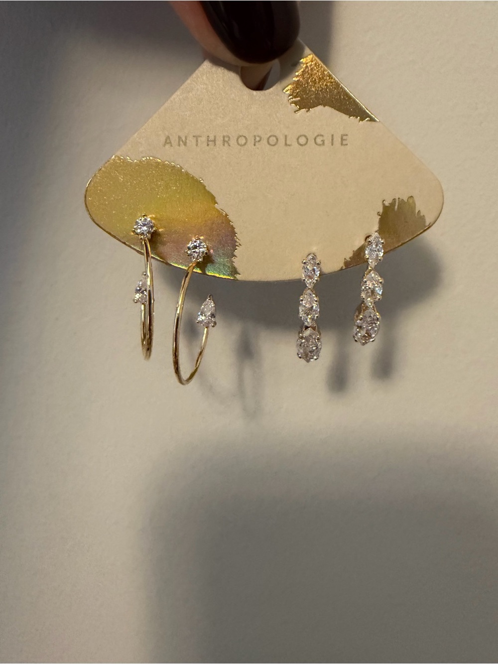 Anthropologie Gold Hoop & Crystal Drop Earring Duo